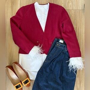 Pendelton -‎ 70's Vintage Women's  100% Wool 2 Button Short Jacket - Maroon - 8P